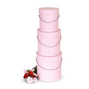 UNIKPACKAGING Premium Quality Round Flower Box, Gift Boxes for Luxury Flower and Gift Arrangements, Set of 3 pcs (Pink)