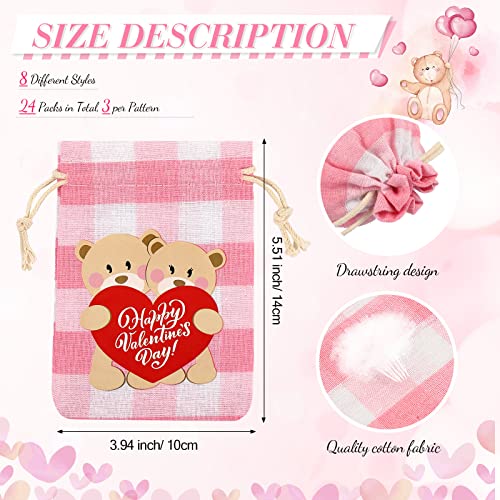 24 Pcs Valentine's Day Burlap Gift Bags Buffalo Plaid Drawstring Bags Reusable Burlap Sachet Bags Empty Pink White Buffalo Plaid Party Supplies Gift Wrap Bags Burlap Favor Bags for Wedding Shower DIY