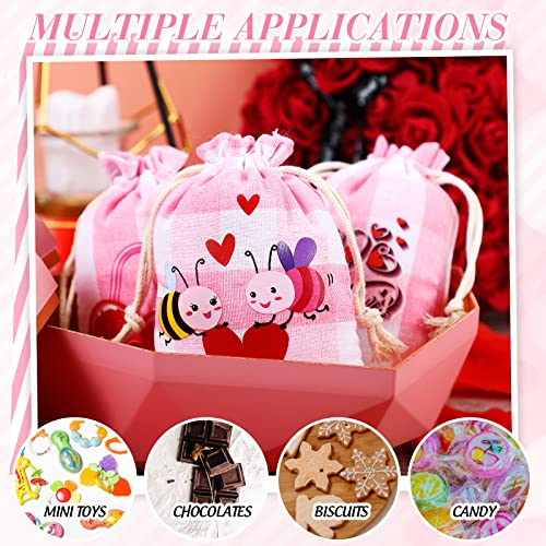 24 Pcs Valentine's Day Burlap Gift Bags Buffalo Plaid Drawstring Bags Reusable Burlap Sachet Bags Empty Pink White Buffalo Plaid Party Supplies Gift Wrap Bags Burlap Favor Bags for Wedding Shower DIY