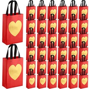 48 pcs red gift bag with shiny gold heart print reusable gift bags with handles non woven red tote bag for wedding birthday bridal shower engagements party anniversaries, 8 x 12 x 4 inch(null)