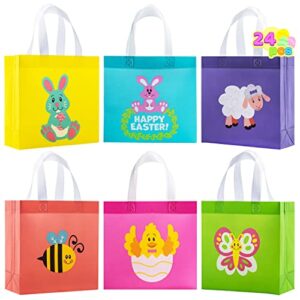 joyin 24 pcs easter gift bags with handles for kids, non woven tote goodie bags candy bags party treat bags for easter egg hunt, easter kids party favor supplies