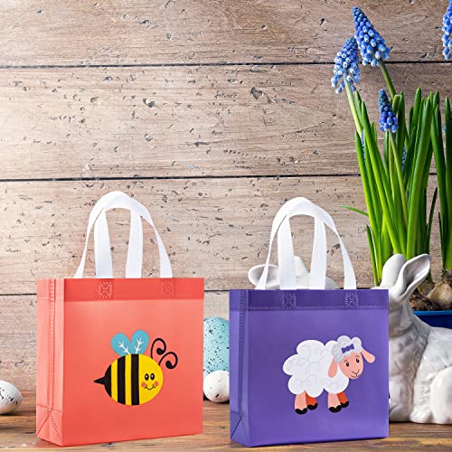 JOYIN 24 Pcs Easter Gift Bags with Handles for Kids, Non Woven Tote Goodie Bags Candy Bags Party Treat Bags for Easter Egg Hunt, Easter Kids Party Favor Supplies