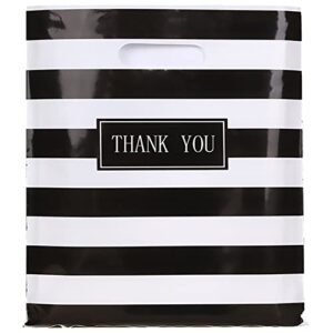 daarcin 100pcs 16x18in large black and white stripes thank you merchandise bags,die cut plastic shopping bags with handle for boutique,party,goodie,stores,clothes, reusable retail bags for bussiness