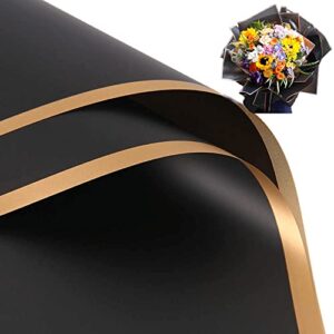 xiyuan 20 counts gold edge fresh flowers wrapping paper,diy crafts，gift packaging or gift box packaging,waterproof flower wrapping paper 22.8x22.8 inches florist bouquet supplies,gold edge (black)