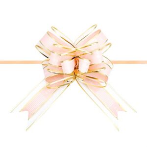 10 pcs 6″ large, wedding pull bow organza striped ribbon string, pull bows, string bows, basket pull bows, wedding party bridal giftwrap wrapping bows -pink