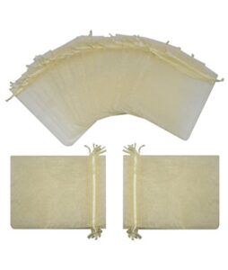 ankirol 100pcs sheer organza favor bags 5×7” for wedding bags samples display drawstring pouches (champagne)