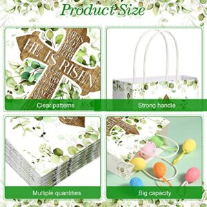 16 Pack Easter Gift Bags with Tissue Handles Easter Goodie Bag Easter Paper Tote Bag He Is Risen Cross Sign Easter Party Treat Bags for Egg Hunts Candy Treat Gifts Supplies