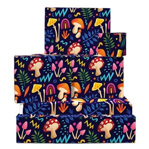 mushroom wrapping paper – for men and women – 6 sheets thick gift wrap – black colorful psychedelic – for birthday halloween christmas – comes with fun stickers – by central 23