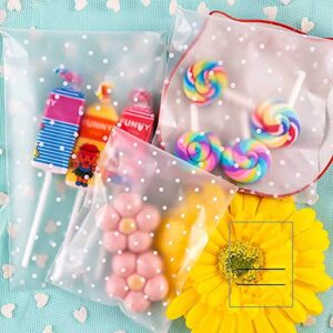 Lifelum Cookie Bags 200 Pcs 4″ x 4 ″Self Adhesive Cookie Bags Cellophane Treat Bags Self Sealing Clear Plastic Bags White Polka Dot Party Favor Bag for Party Gift Giving Bakery Candy Cookie Chocolate