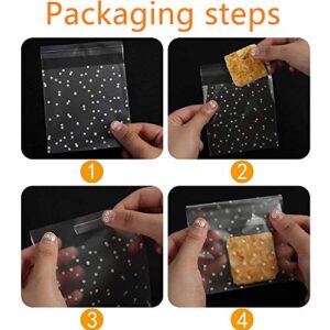 Lifelum Cookie Bags 200 Pcs 4″ x 4 ″Self Adhesive Cookie Bags Cellophane Treat Bags Self Sealing Clear Plastic Bags White Polka Dot Party Favor Bag for Party Gift Giving Bakery Candy Cookie Chocolate