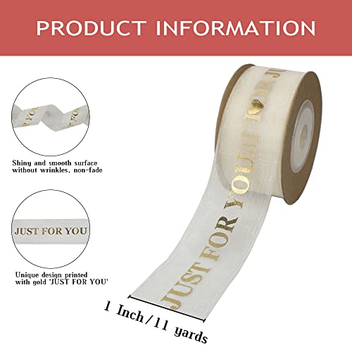 Nichemigo 1 Inch Sheer Organza Ribbon Gold Printing Just for You Chiffon Ribbon for Valentine's Day Gift Wrapping Wedding Decorations Crafts Floral Packaging (11 Yard)