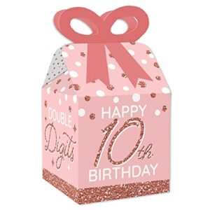 big dot of happiness 10th pink rose gold birthday – square favor gift boxes – happy birthday party bow boxes – set of 12