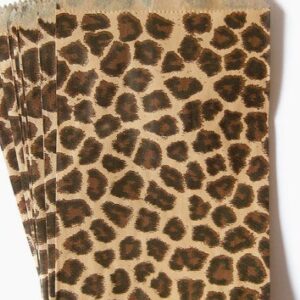 200 pack Leopard Design Kraft Paper Bags, 5 x 7 inches, Multi-Purpose use. Good for packaging Stationary, Candies, Cookies, Arts Crafts Items, Party Favor, Sandwich, Jewelry Merchandise- By RJ Displays (200)