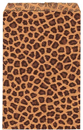 200 pack Leopard Design Kraft Paper Bags, 5 x 7 inches, Multi-Purpose use. Good for packaging Stationary, Candies, Cookies, Arts Crafts Items, Party Favor, Sandwich, Jewelry Merchandise- By RJ Displays (200)