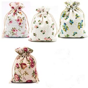 autupy 20 pack floral burlap drawstring bags gift bags packing storage linen jewelry pouches sacks for christmas wedding party shower birthday, 5.5 x 3.9 inch