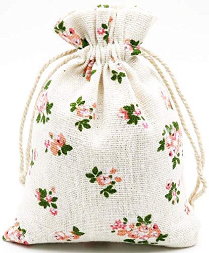 Autupy 20 Pack Floral Burlap Drawstring Bags Gift Bags Packing Storage Linen Jewelry Pouches Sacks for Christmas Wedding Party Shower Birthday, 5.5 x 3.9 Inch