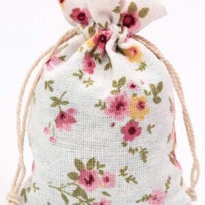 Autupy 20 Pack Floral Burlap Drawstring Bags Gift Bags Packing Storage Linen Jewelry Pouches Sacks for Christmas Wedding Party Shower Birthday, 5.5 x 3.9 Inch