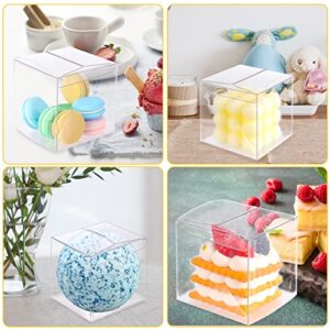 45 Pack Clear Favor Boxes 3x3x3 Inches with Ribbons, Clear Plastic Cube Candy Boxes Party Favor Treat Boxes for Birthday Wedding Baby Shower Party Decorations