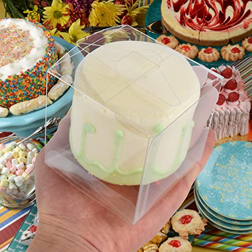 45 Pack Clear Favor Boxes 3x3x3 Inches with Ribbons, Clear Plastic Cube Candy Boxes Party Favor Treat Boxes for Birthday Wedding Baby Shower Party Decorations