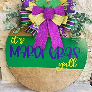 Hying 2 Pieces Mardi Gras Bows for Wreath, Mardi Gras Wreath Bows Glitter Green Purple Gold Bows Fat Tuesday Gift Bows for Front Door Mardi Gras Masquerade Cosplay Party Decor Supplies