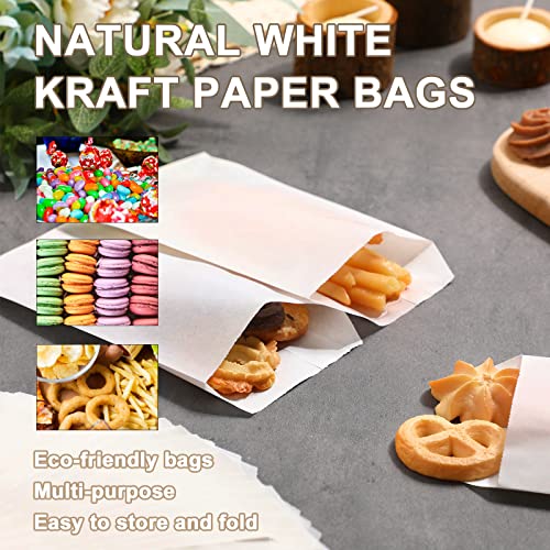 500 Pack White Kraft Paper Bags Mini Paper Bags Treat Bags Small Flat Favor Bag Silverware Bags Party Favor Bag Envelopes Merchandise Bags for Snack Cookie Popcorn Candy Sandwich Gift (4 x 6 Inch)