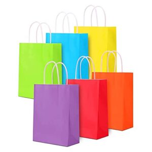 Hooshing 24PCS Party Favor Bags 6 Colors Rainbow Kraft Goodie Bags Bulk Paper Gift Bags with Handles for Kids Birthday Fiesta Wedding