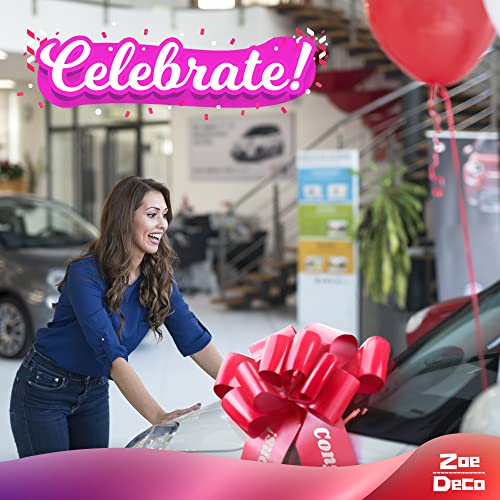 Zoe Deco Congratulations Car Bow (Large 23 inch, Red) Gift Bows, Giant Bow for Car, Huge Car Bow, Big Red Bow, Bow for Gifts, Christmas Bows for Cars, Gift Wrapping