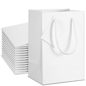 mini gift bags bulk 50 pack 5.3 x 3.7 x 8.1 inches small glossy white paper bags with gift tags handle gift wrap euro totes for christmas birthday party favor, wedding, baby shower gifts