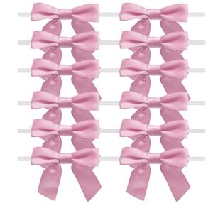 BAISDY 50pcs Twist Tie Bows for Treat Cake Pops Sealing Lollipop Bags Ribbon Bows Craft Twist for Brithday Baby Shower Valentine's Day Christmas Party (Light Pink)