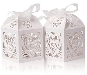 elephant-package 25 pcs laser cut boxes (white), bridal shower favor boxes with ribbon, thank you lace candy boxes, party favor, wedding, anniversary