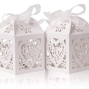 Elephant-package 25 Pcs Laser Cut Boxes (White), Bridal Shower Favor Boxes with Ribbon, Thank You Lace Candy Boxes, Party Favor, Wedding, Anniversary