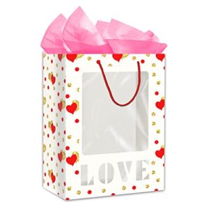 sicohome valentines day gift bag with clear window and handles 11.5″ clear anniversary bags with wrapping tissue valentines gift bags for her him girlfriend boyfriend wife women wedding
