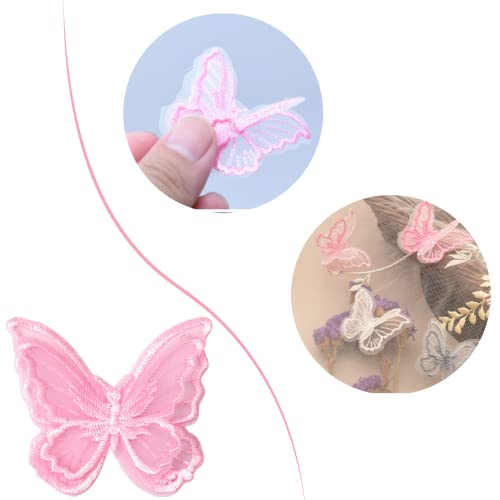 30 Pcs Pink Lace Butterfly Applique Embroidery,Organza Butterfly Patches Appliques for Clothes,for Wedding Bridal Dress Craft DIY Clothes Hair Ornaments Dress/Hat/Bag Decoration