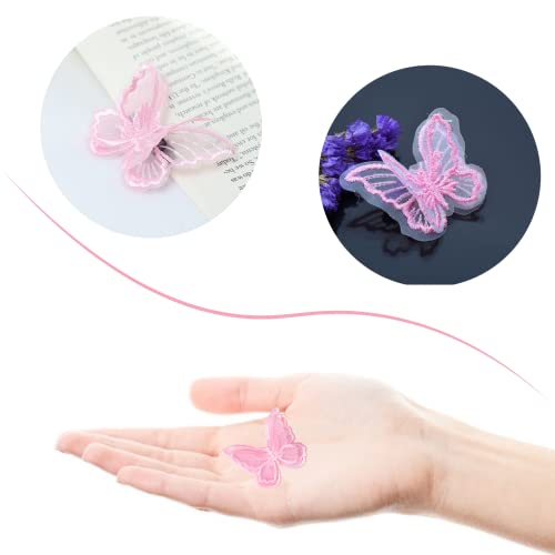 30 Pcs Pink Lace Butterfly Applique Embroidery,Organza Butterfly Patches Appliques for Clothes,for Wedding Bridal Dress Craft DIY Clothes Hair Ornaments Dress/Hat/Bag Decoration