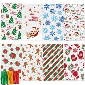 superlele christmas cellophane bags 168pcs christmas treat bags with 180pcs twist ties 8 assorted styles christmas candy bags sled and woollen gloves pattern snack bags for christmas party supplies