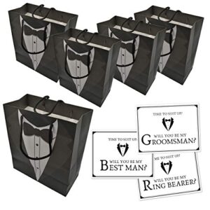 14 Groomsmen Gift Bags & 14 Groomsmen Proposal Cards for 10 Groomsmen, 2 Best Man and 2 Ring Bearer - Thank You Groomsmen Giftbags & Will You Be My Groomsman Cards for Wedding Bachelor Party