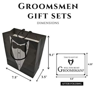 14 Groomsmen Gift Bags & 14 Groomsmen Proposal Cards for 10 Groomsmen, 2 Best Man and 2 Ring Bearer - Thank You Groomsmen Giftbags & Will You Be My Groomsman Cards for Wedding Bachelor Party