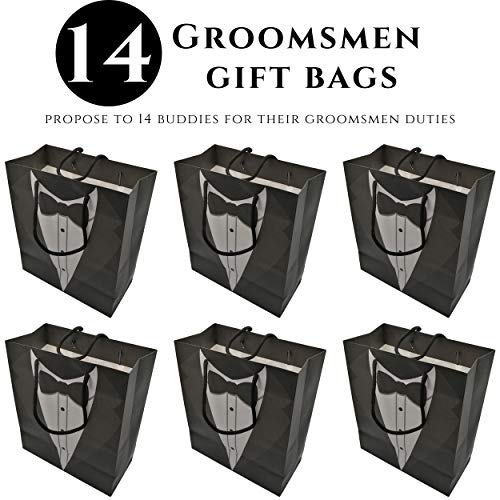 14 Groomsmen Gift Bags & 14 Groomsmen Proposal Cards for 10 Groomsmen, 2 Best Man and 2 Ring Bearer - Thank You Groomsmen Giftbags & Will You Be My Groomsman Cards for Wedding Bachelor Party