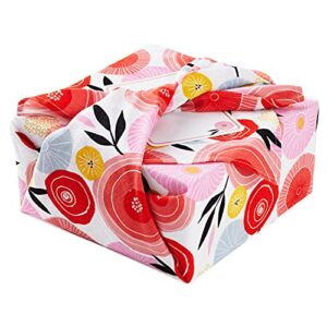 hallmark reusable fabric gift wrap (1 sheet: 26″ x 26″ pink and orange modern floral) for birthdays, bridal showers, valentine’s day, easter, mother’s day
