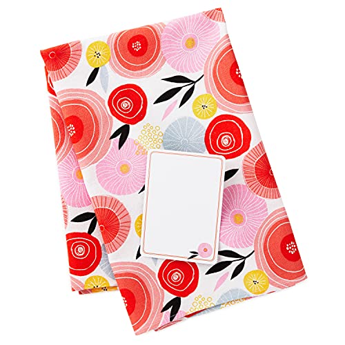 Hallmark Reusable Fabric Gift Wrap (1 Sheet: 26" x 26" Pink and Orange Modern Floral) for Birthdays, Bridal Showers, Valentine's Day, Easter, Mother's Day