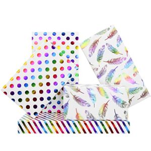 premium foil birthday wrapping paper flat sheets (6-sheets, 3-designs: 23 sq. ft. ttl)- colorful gold rainbow feather, polka dot, stripe-gift wrap for birthday, wedding, christmas day, happy new years,valentine’s day, baby shower, bridal shower