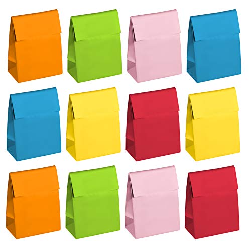 Jucoan 60 Pack Small Solid Color Paper Party Favor Bags, 9 x 5 x 3 Inch Paper Gift Bags, Wrapped Treat Bags Candy Bags for Candy Buffet, Hallowween Trick or Treat, Kids Birthdays, Baby Showers, Christmas Party, 6 Colors