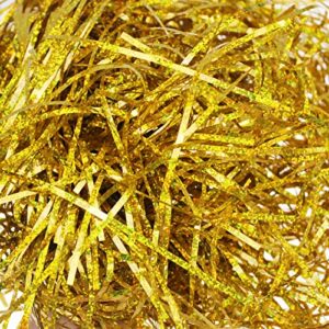 250 Grams Shiny Iridescent Film PP Hamper Shreds & Strands Shredded Crinkle Confetti for DIY Gift Wrapping & Basket Filling (Golden)