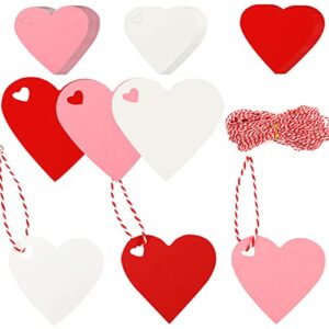 foimas 150pcs heart shaped gift tags,heart paper kraft gift hang tags with string for valentine’s day mother’s day wedding party decoration,red pink white