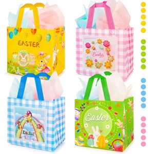 anotion easter gift bags, 20 packs easter bags for kids easter treat bags with handle, reusable easter goodie bags non-woven rabbit bunny bag with 20 tissue papers for easter party favors