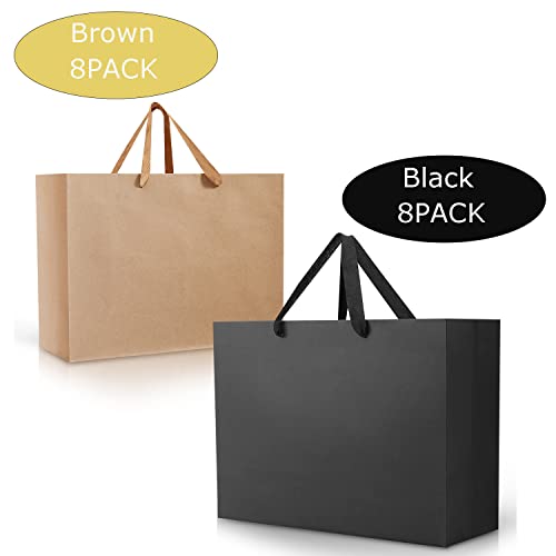 DODHEG 16 Pcs Black and Brown Kraft Gift Bags, 13.8"x 10.2"x5.2" Kraft Paper Bags with Handles, Party Favor Bags, for Shopping Bags, Retail Bags, Wedding Bags, Party Favors, Birthday, Wedding.