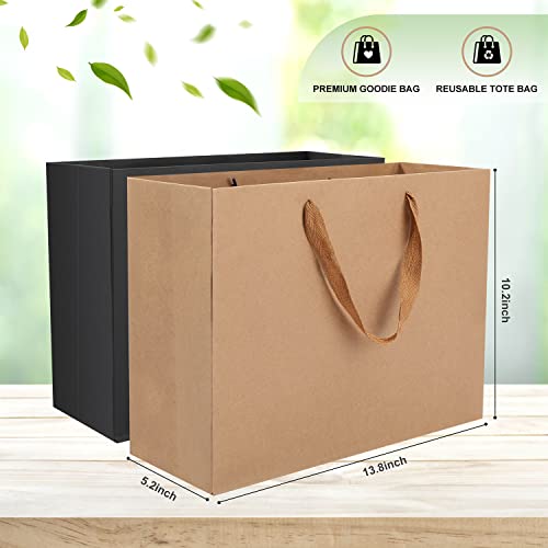 DODHEG 16 Pcs Black and Brown Kraft Gift Bags, 13.8"x 10.2"x5.2" Kraft Paper Bags with Handles, Party Favor Bags, for Shopping Bags, Retail Bags, Wedding Bags, Party Favors, Birthday, Wedding.