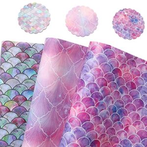bulkytree mermaid wrapping paper with gift tags for girls birthday party wedding baby shower – 6 large sheets colorful galaxy mermaid scale scallop gift wrap for women – 27 inch x 39.4 inch per sheet