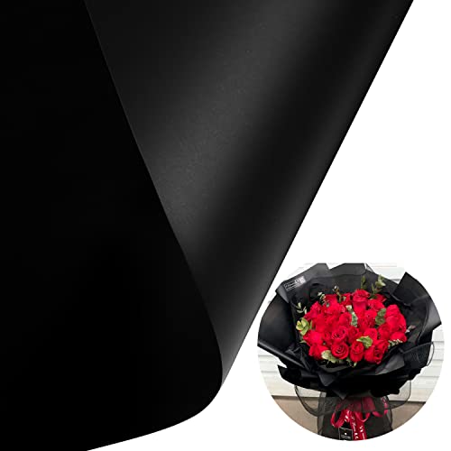 Matte Translucent Wrapping Flower Paper Floral Bouquet Gift Packaging Paper Waterproof Gift Packaging Supplies Florist Bouquet Wraps for Fresh Flowers Korean Style DIY Crafts 20 Sheets (Black)