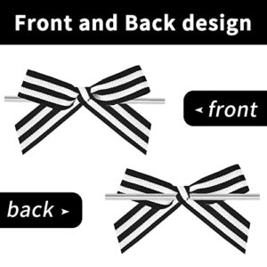 50 Piece Striped Bows Black and White Stripe Bows Twist Tie Bows Twist Tie Bows Bows for Gift Baskets Christmas New Year Striped Grosgrain Twist Tie Bows for Tying up Packages Gift Bows